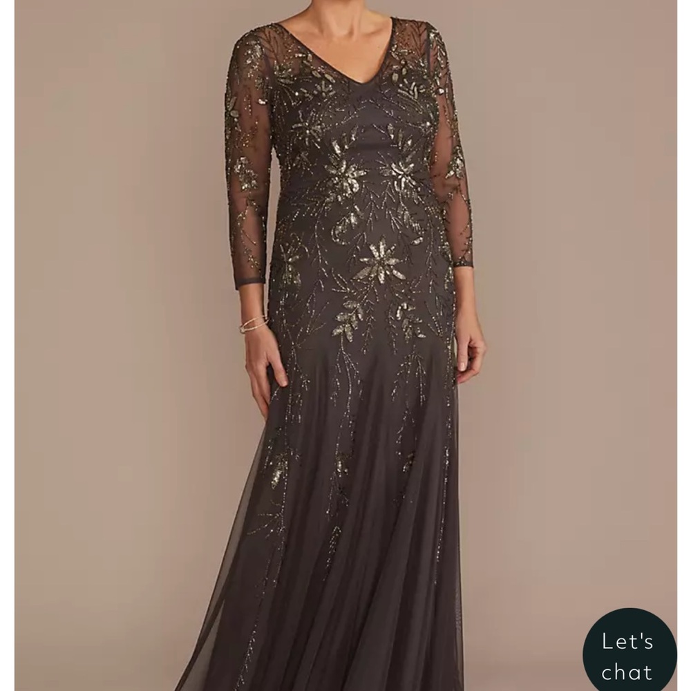 OLEG CASSINI
Three-Quarter Sleeve Beaded Gown with Godets